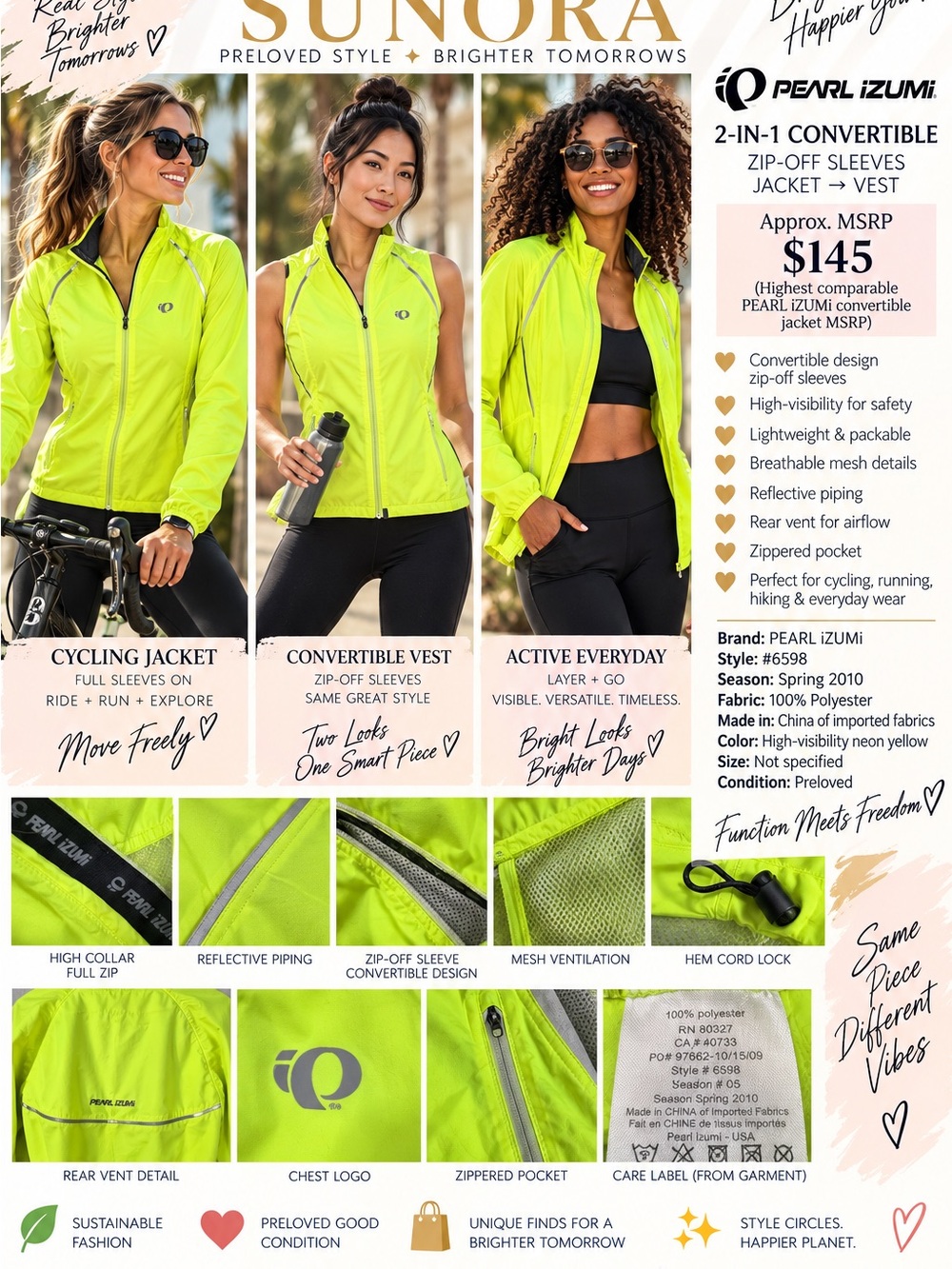 Pearl Izumi Neon Yellow 2-in-1 Convertible Cycling Jacket & Vest